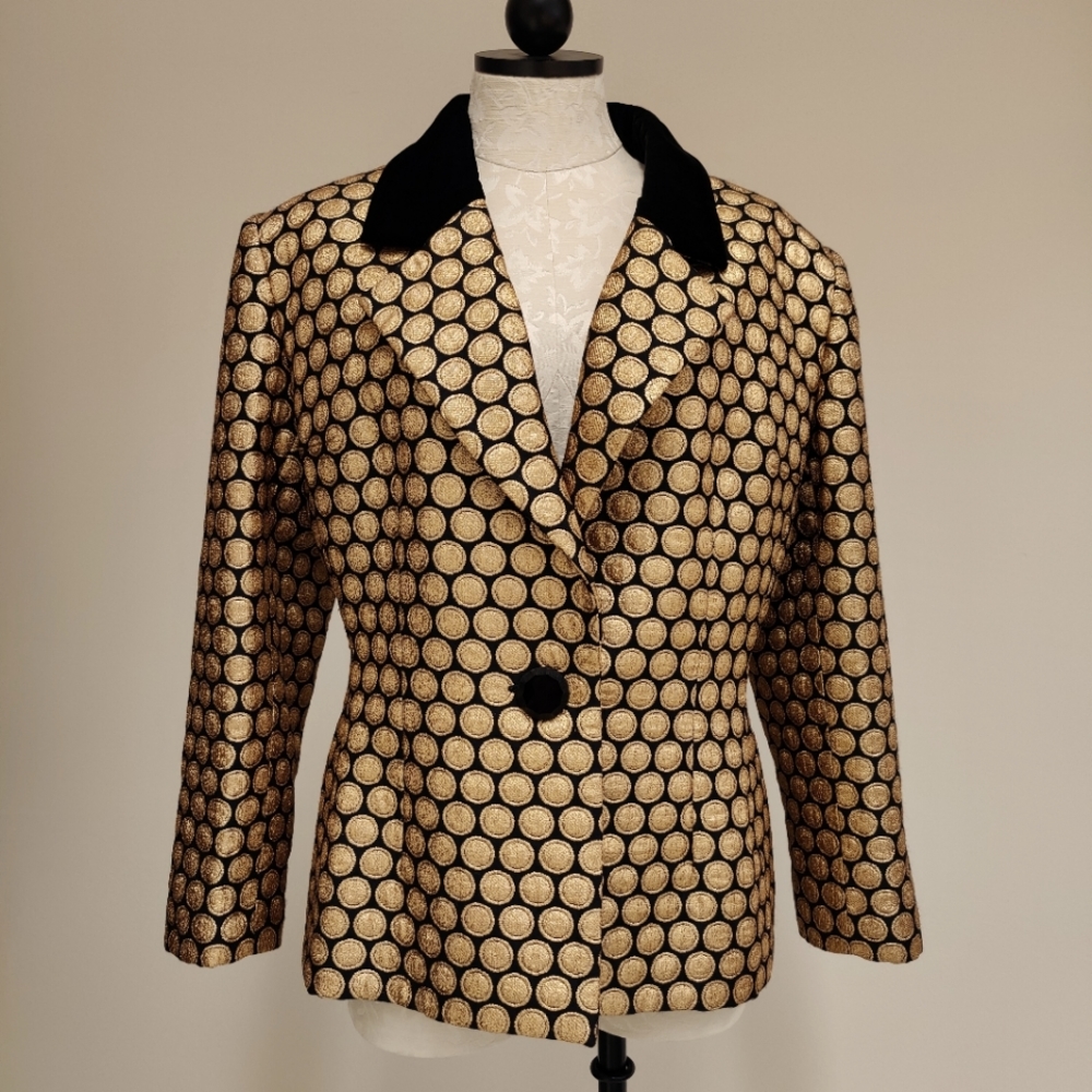 GIVENCHY NOUVELLE BOUTIQUE Gold Metallic Circle Jacket and skirt set - Picture 2 of 10